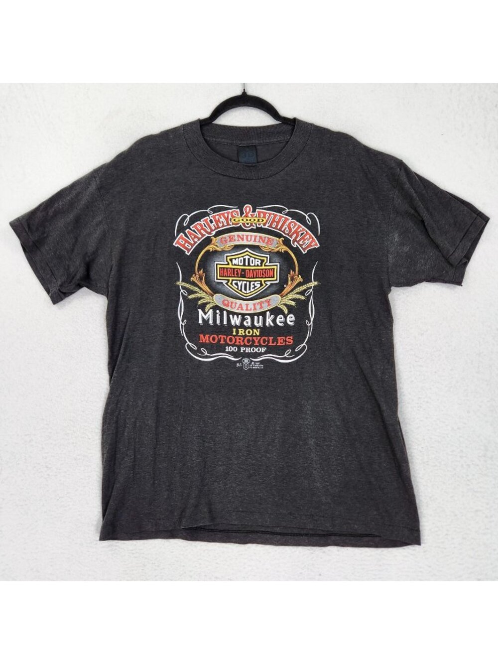 Vintage 3D Emblem Harley Davidson Shirt Mens XL Black 1987 Whiskey Milwaukee